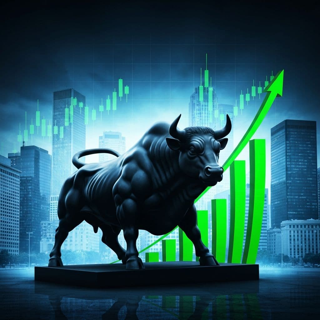 Bull market illustration with rising charts